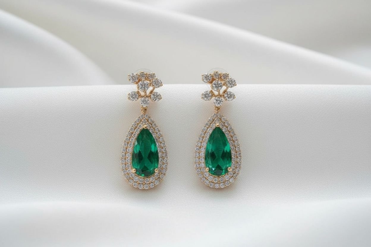 Emerald and diamond drop earrings
