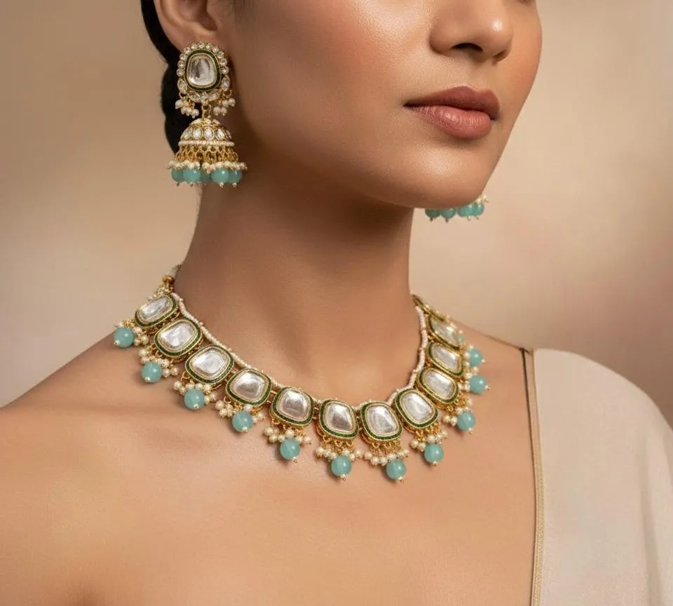 Ocean Aura Mirror Kundan Set